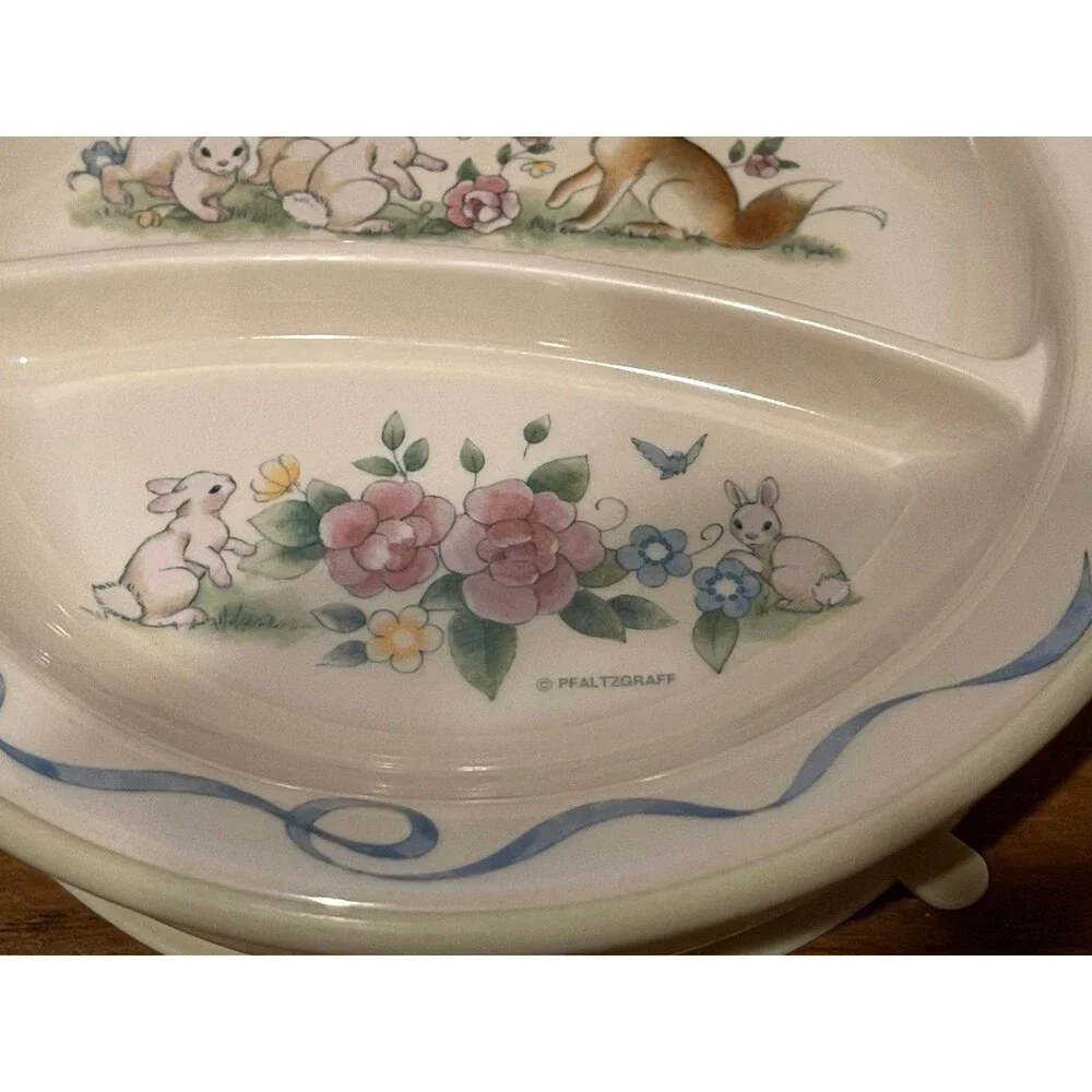 Vintage Pfaltzgraff TEA ROSE Baby Warming Divided Dish